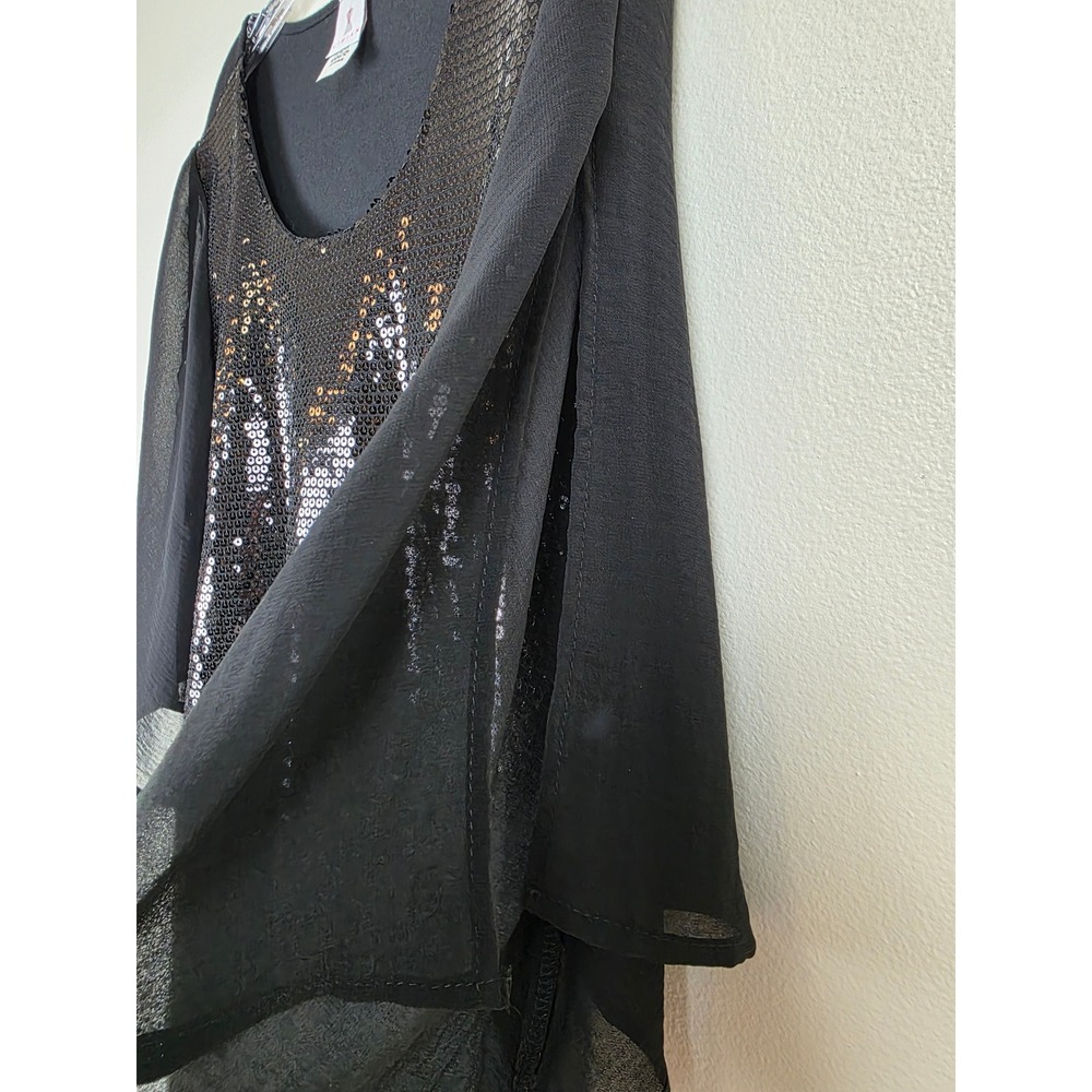 Sequin Front Black Women's Party Top - Elegant Evening Blouse - Picture 5 of 12